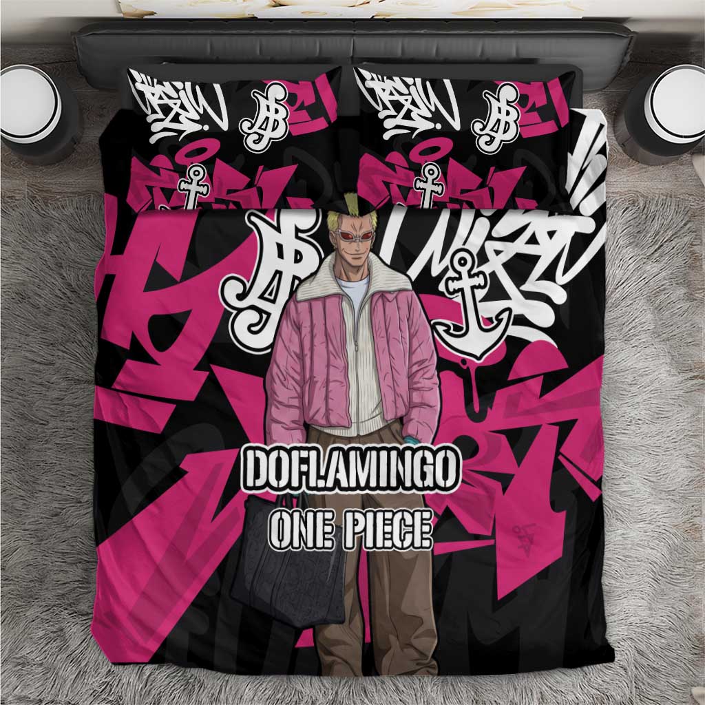 Donquixote Doflamingo One Piece Bedding Set Graffiti Street Art Anime Collage
