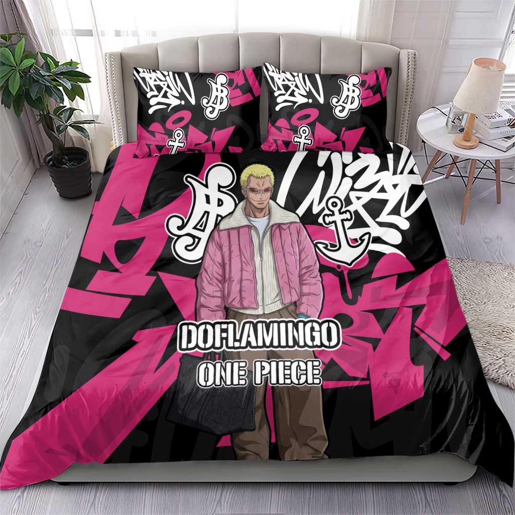 Donquixote Doflamingo One Piece Bedding Set Graffiti Street Art Anime Collage