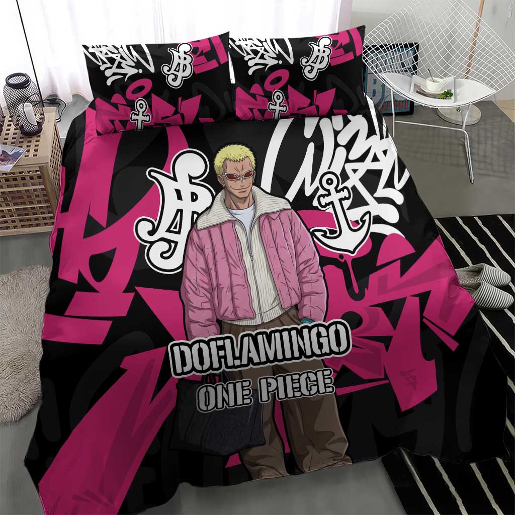 Donquixote Doflamingo One Piece Bedding Set Graffiti Street Art Anime Collage