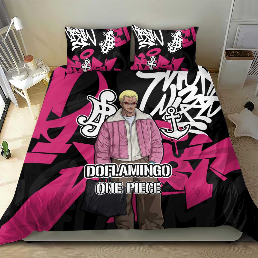 Donquixote Doflamingo One Piece Bedding Set Graffiti Street Art Anime Collage
