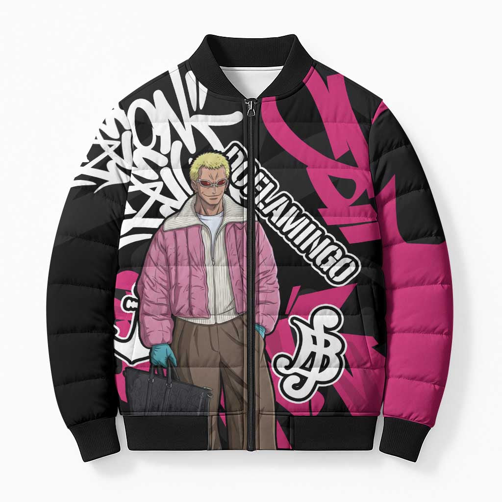 Donquixote Doflamingo One Piece Bomber Puffer Jacket Graffiti Street Art Anime Collage