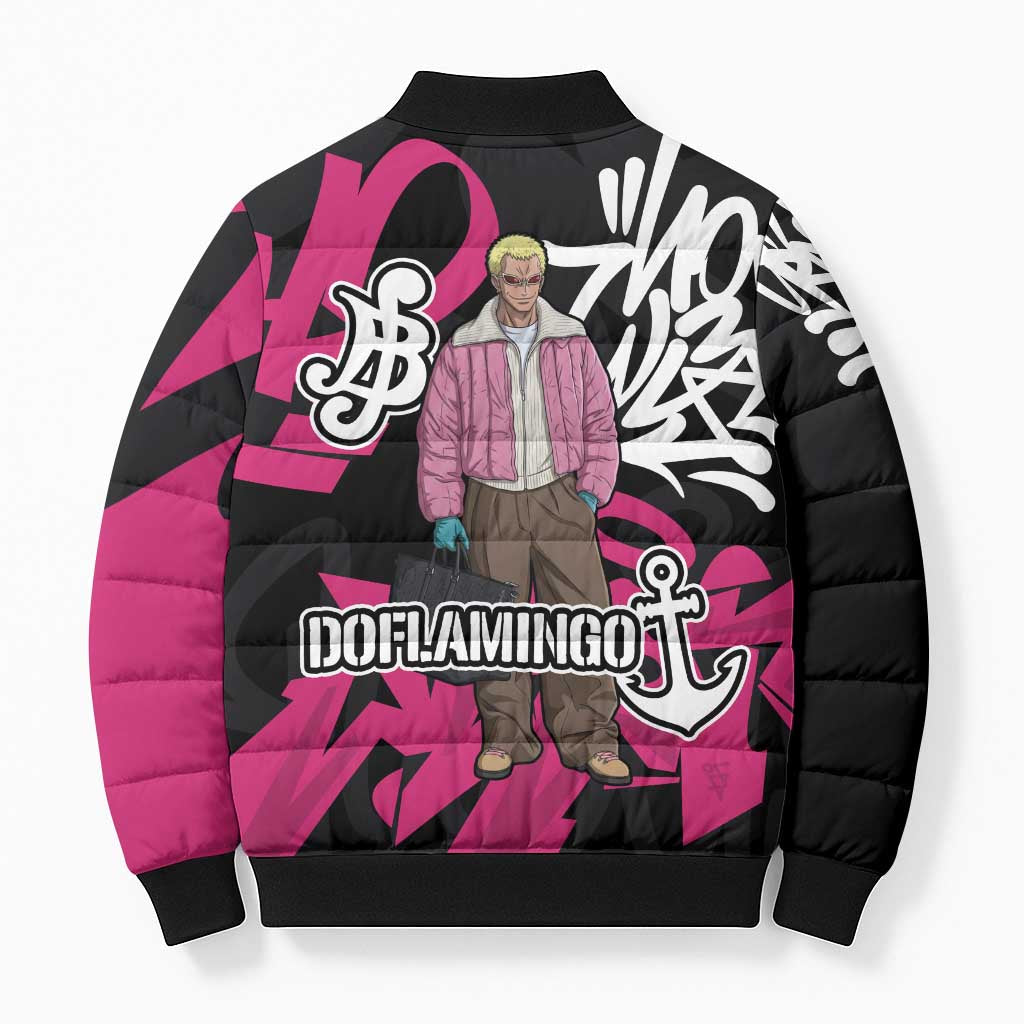 Donquixote Doflamingo One Piece Bomber Puffer Jacket Graffiti Street Art Anime Collage