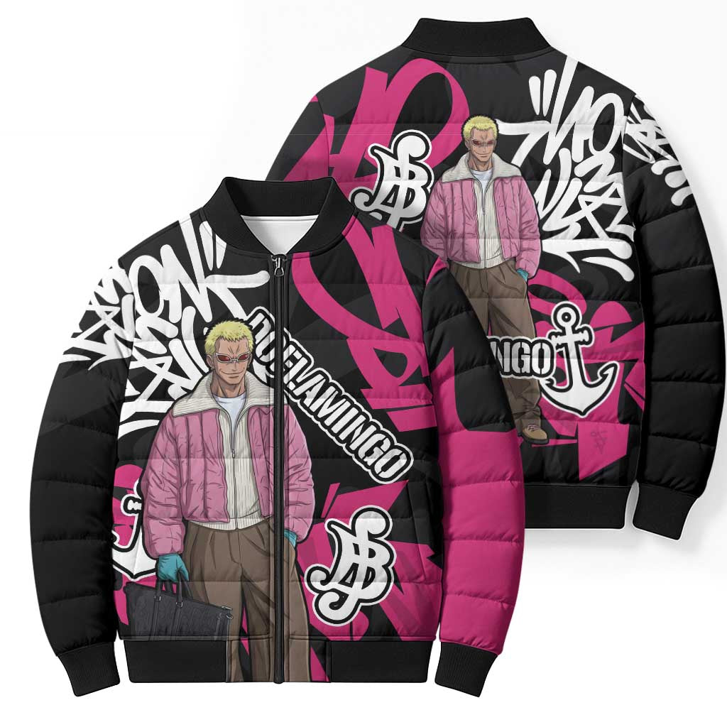 Donquixote Doflamingo One Piece Bomber Puffer Jacket Graffiti Street Art Anime Collage