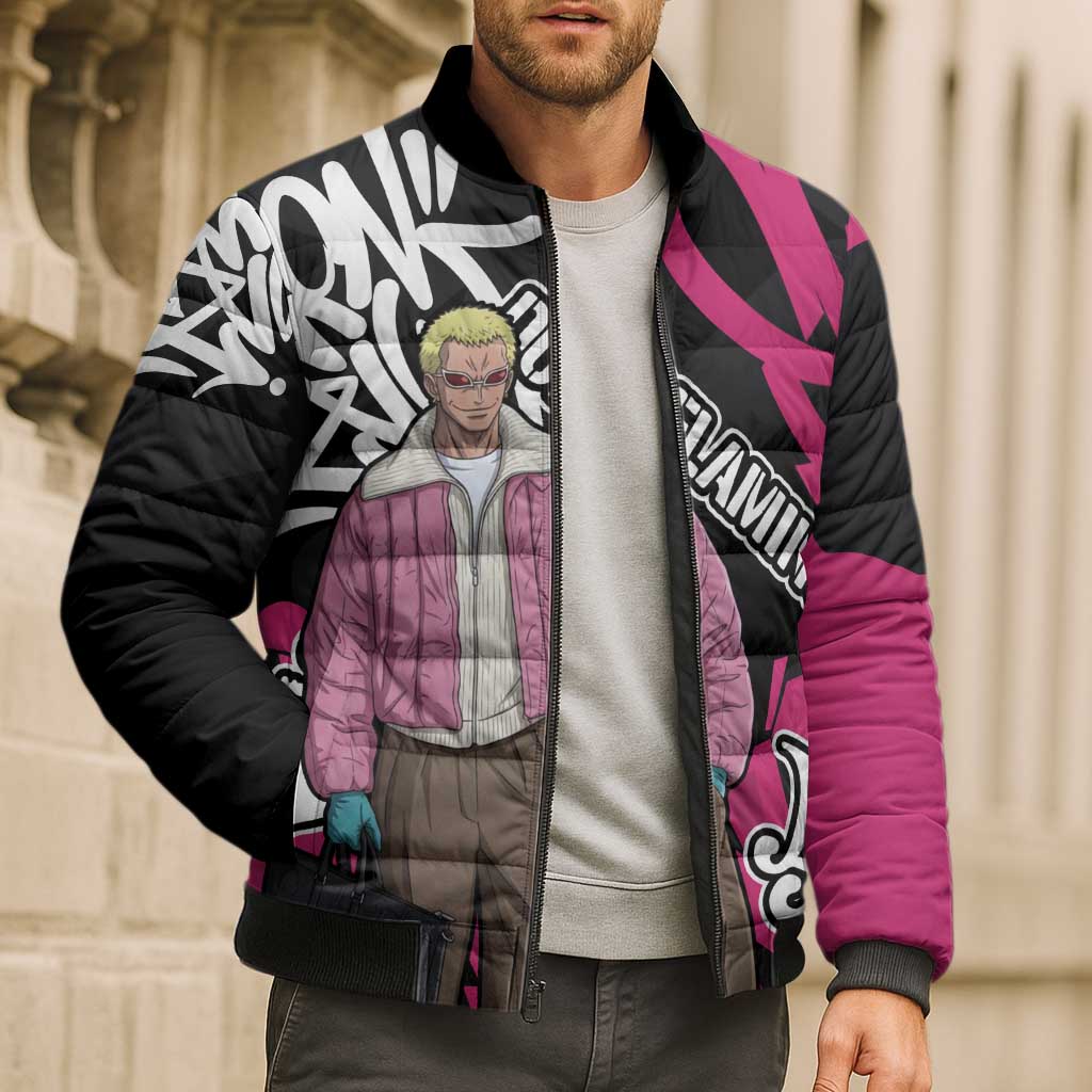 Donquixote Doflamingo One Piece Bomber Puffer Jacket Graffiti Street Art Anime Collage