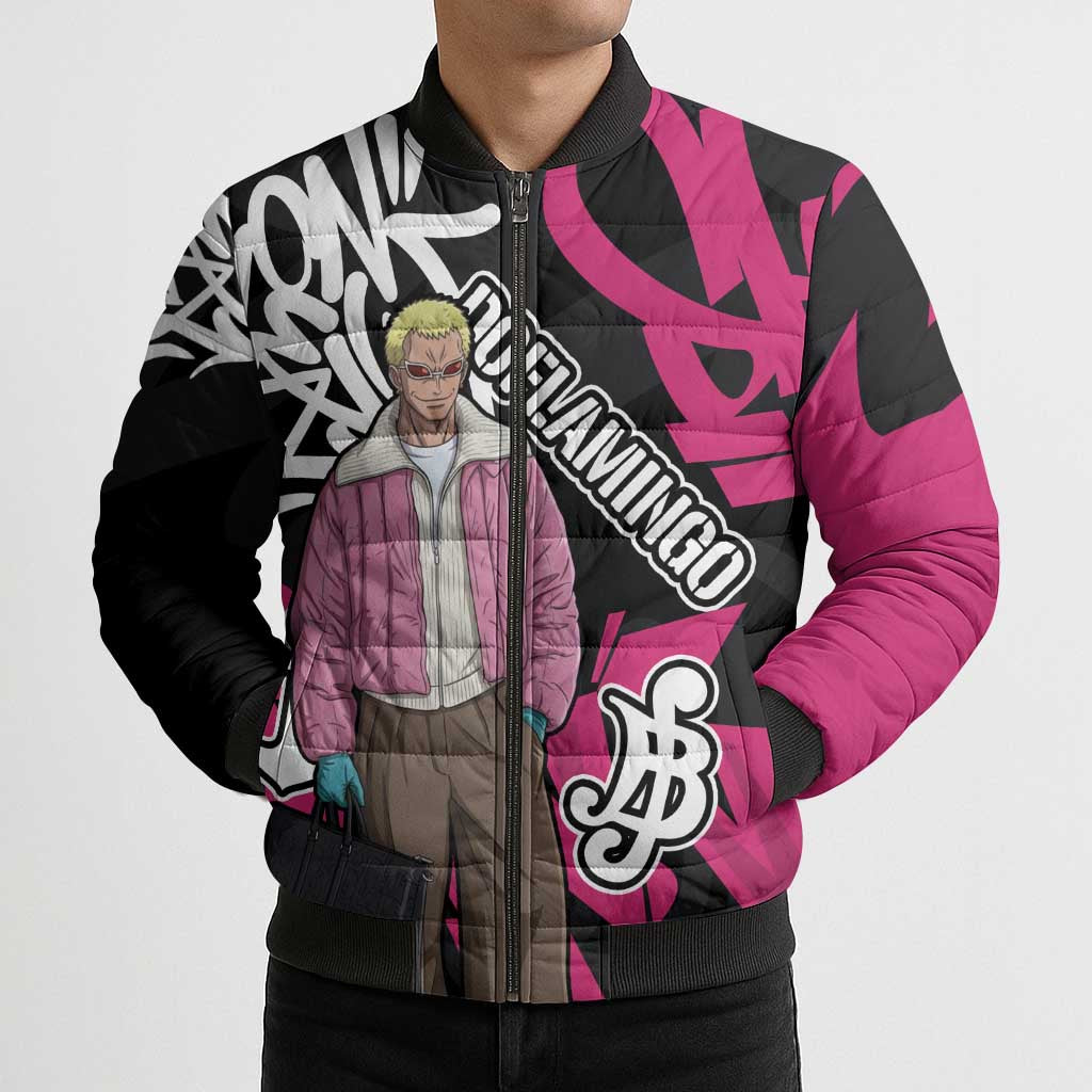 Donquixote Doflamingo One Piece Bomber Puffer Jacket Graffiti Street Art Anime Collage