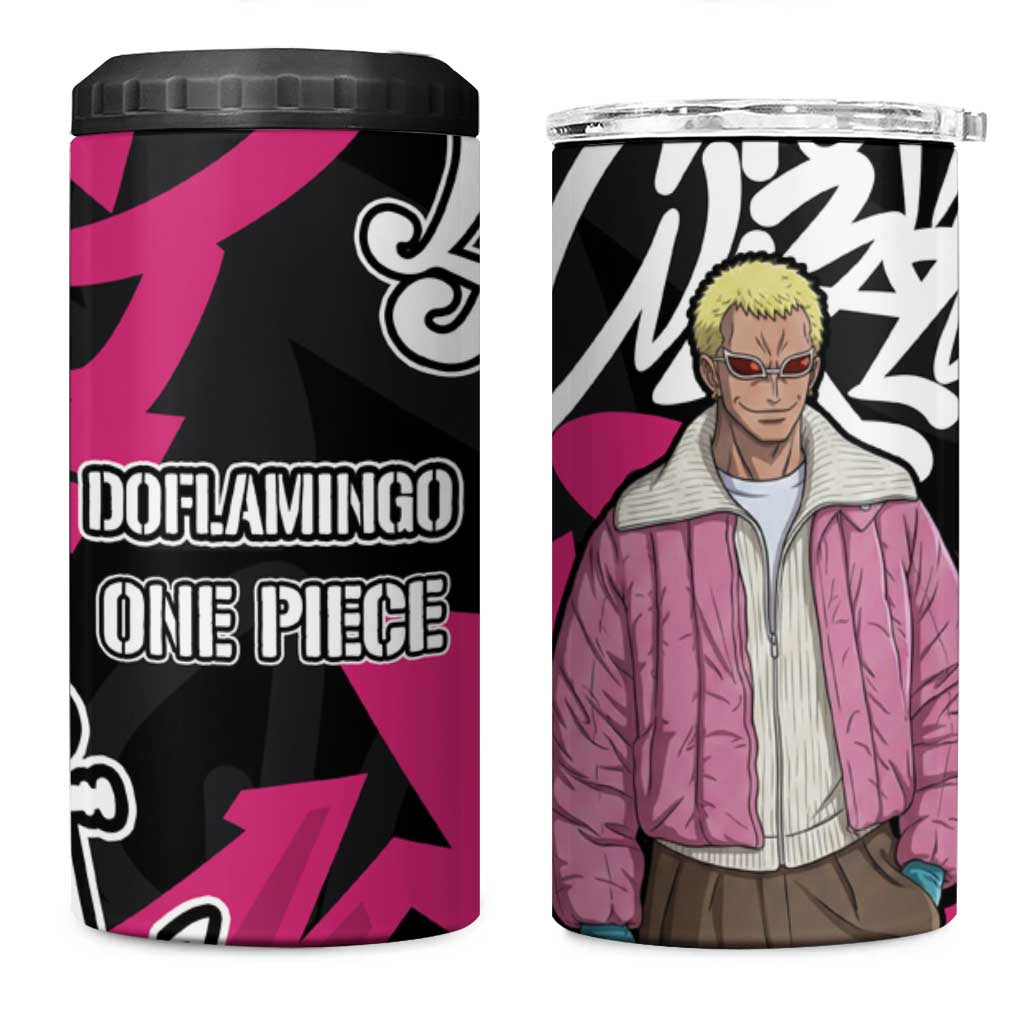 Donquixote Doflamingo One Piece 4 in 1 Can Cooler Tumbler Graffiti Street Art Anime Collage