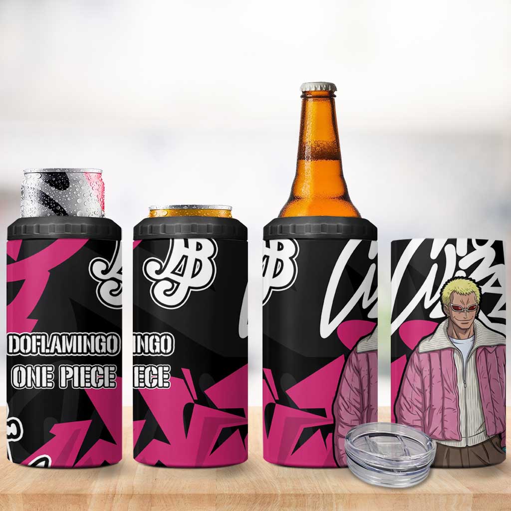 Donquixote Doflamingo One Piece 4 in 1 Can Cooler Tumbler Graffiti Street Art Anime Collage