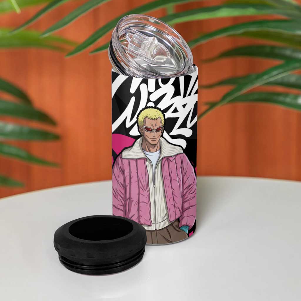 Donquixote Doflamingo One Piece 4 in 1 Can Cooler Tumbler Graffiti Street Art Anime Collage