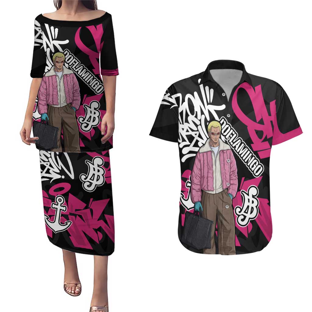 Donquixote Doflamingo One Piece Couples Matching Puletasi and Hawaiian Shirt Graffiti Street Art Anime Collage