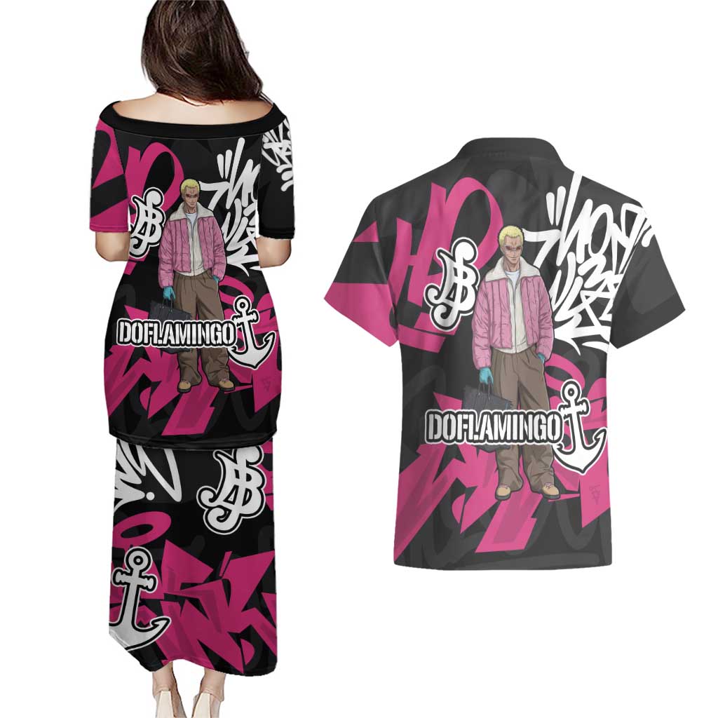 Donquixote Doflamingo One Piece Couples Matching Puletasi and Hawaiian Shirt Graffiti Street Art Anime Collage