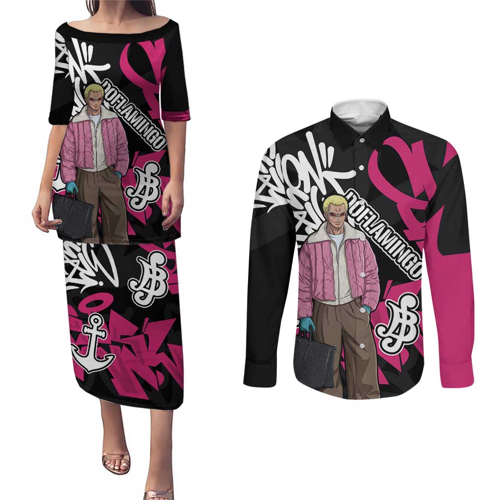 Donquixote Doflamingo One Piece Couples Matching Puletasi and Long Sleeve Button Shirt Graffiti Street Art Anime Collage