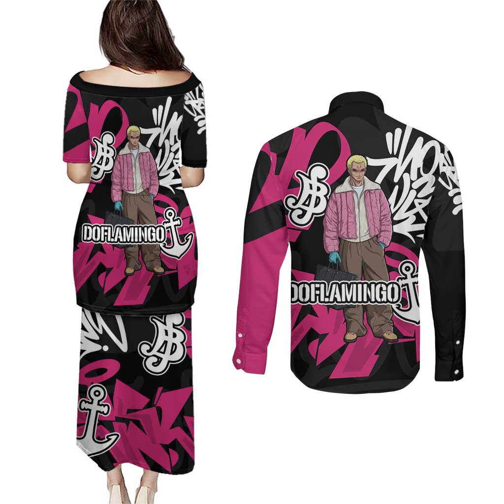 Donquixote Doflamingo One Piece Couples Matching Puletasi and Long Sleeve Button Shirt Graffiti Street Art Anime Collage