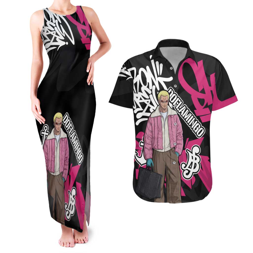 Donquixote Doflamingo One Piece Couples Matching Tank Maxi Dress and Hawaiian Shirt Graffiti Street Art Anime Collage
