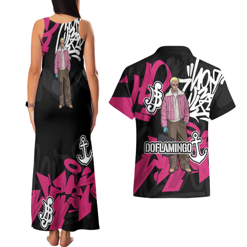 Donquixote Doflamingo One Piece Couples Matching Tank Maxi Dress and Hawaiian Shirt Graffiti Street Art Anime Collage