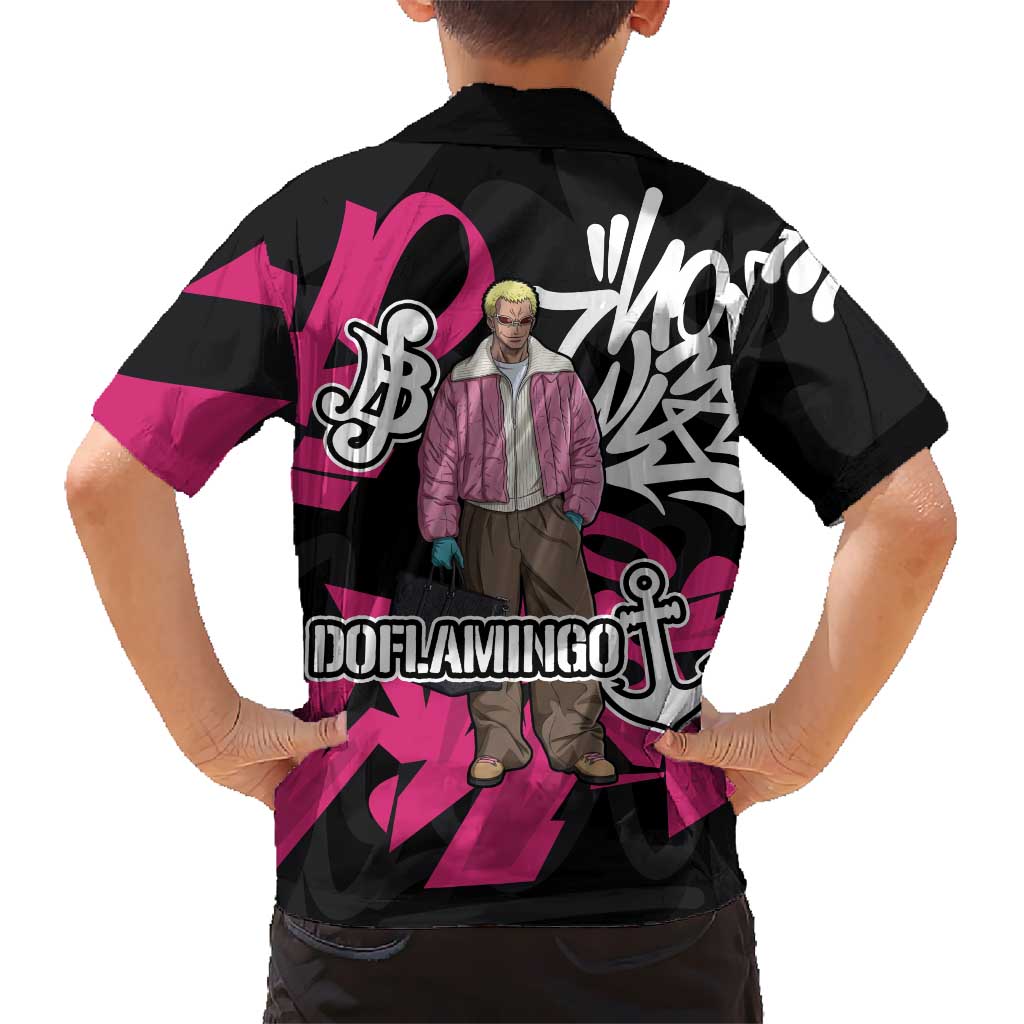 Donquixote Doflamingo One Piece Family Matching Long Sleeve Bodycon Dress and Hawaiian Shirt Graffiti Street Art Anime Collage