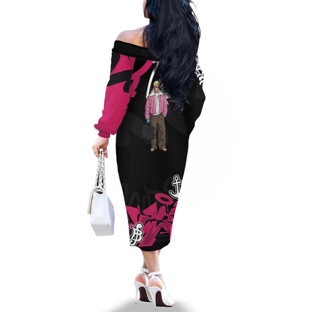 Donquixote Doflamingo One Piece Family Matching Off The Shoulder Long Sleeve Dress and Hawaiian Shirt Graffiti Street Art Anime Collage