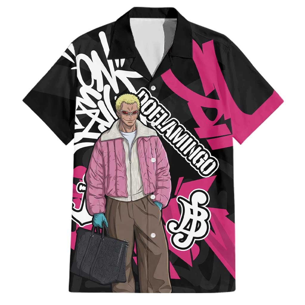 Donquixote Doflamingo One Piece Family Matching Off Shoulder Short Dress and Hawaiian Shirt Graffiti Street Art Anime Collage