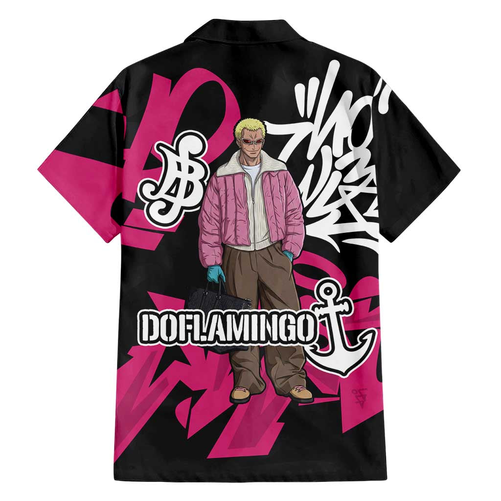 Donquixote Doflamingo One Piece Family Matching Off Shoulder Short Dress and Hawaiian Shirt Graffiti Street Art Anime Collage
