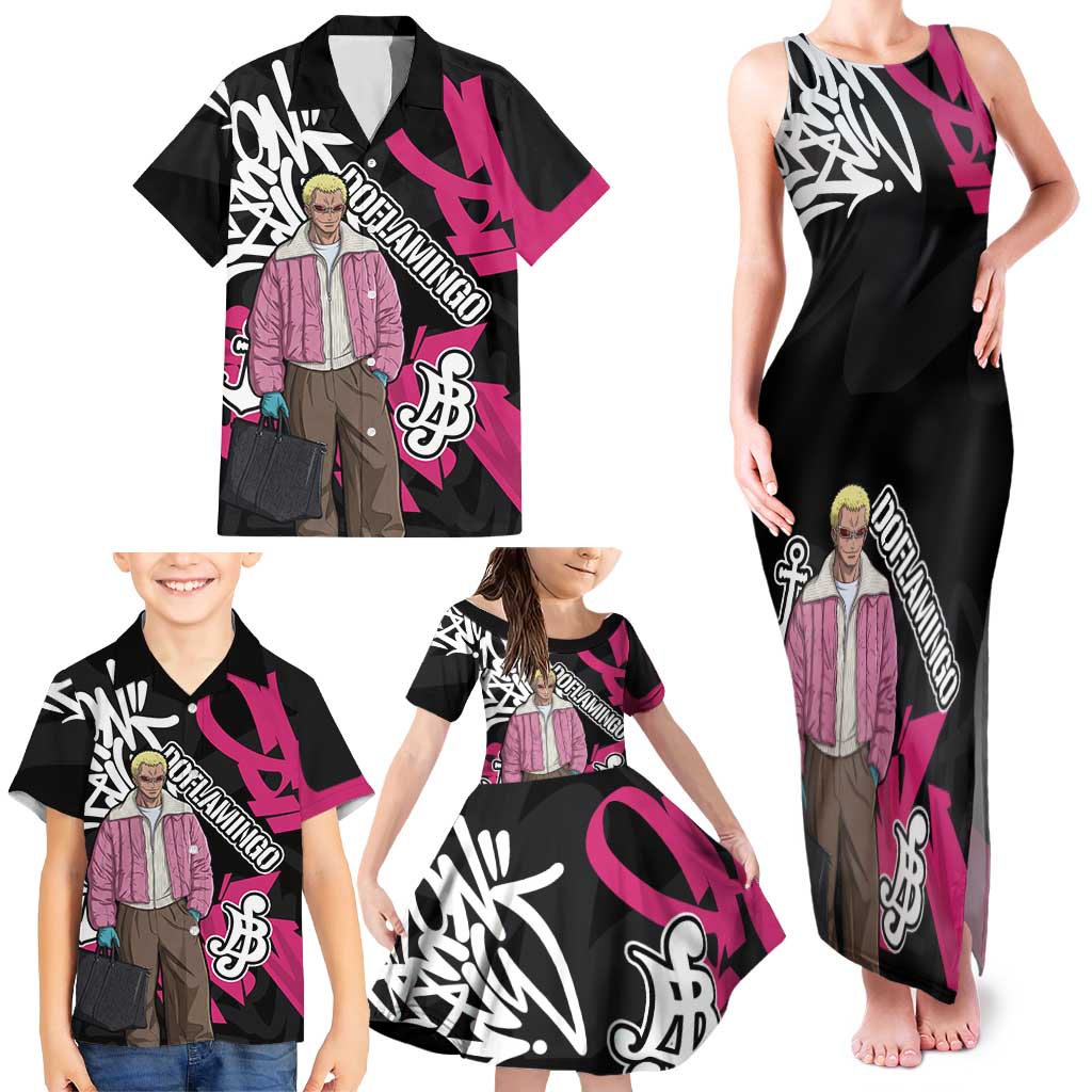 Donquixote Doflamingo One Piece Family Matching Tank Maxi Dress and Hawaiian Shirt Graffiti Street Art Anime Collage