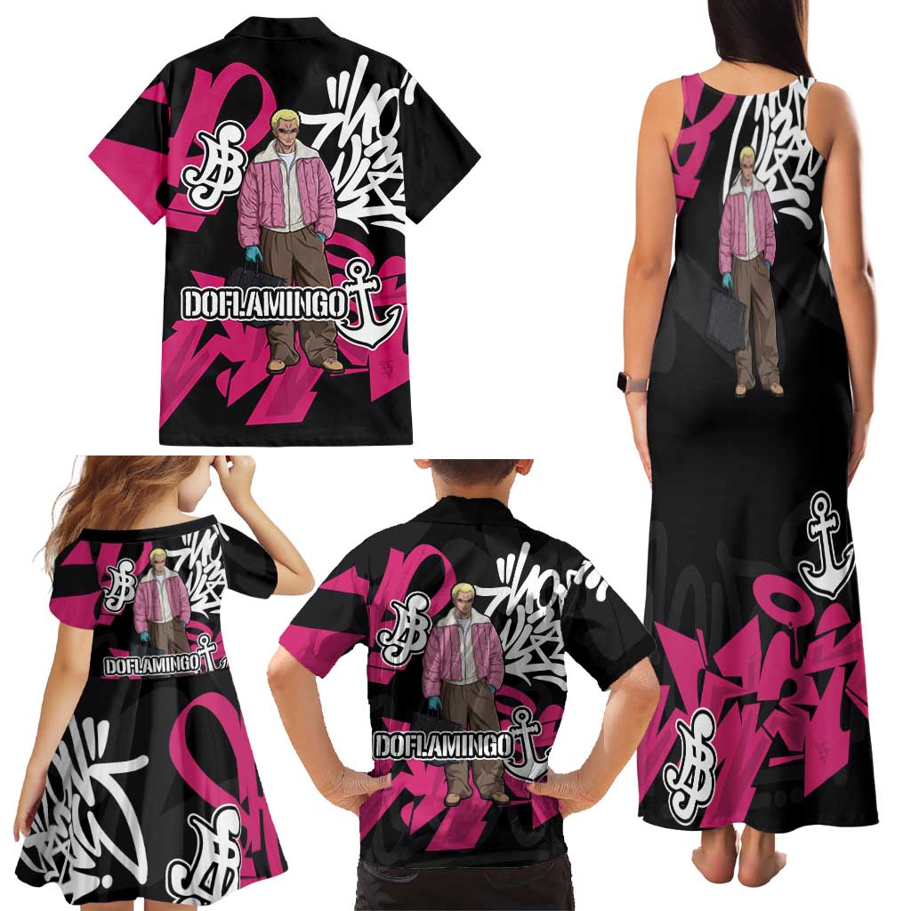 Donquixote Doflamingo One Piece Family Matching Tank Maxi Dress and Hawaiian Shirt Graffiti Street Art Anime Collage