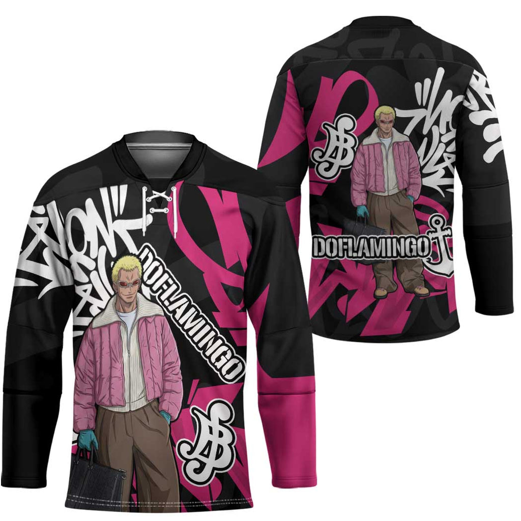 Donquixote Doflamingo One Piece Hockey Jersey Graffiti Street Art Anime Collage