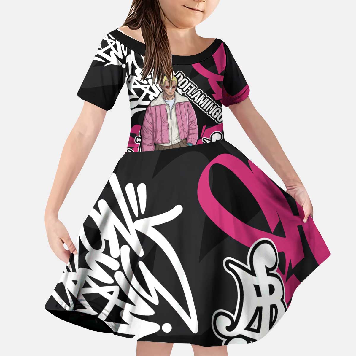 Donquixote Doflamingo One Piece Kid Short Sleeve Dress Graffiti Street Art Anime Collage