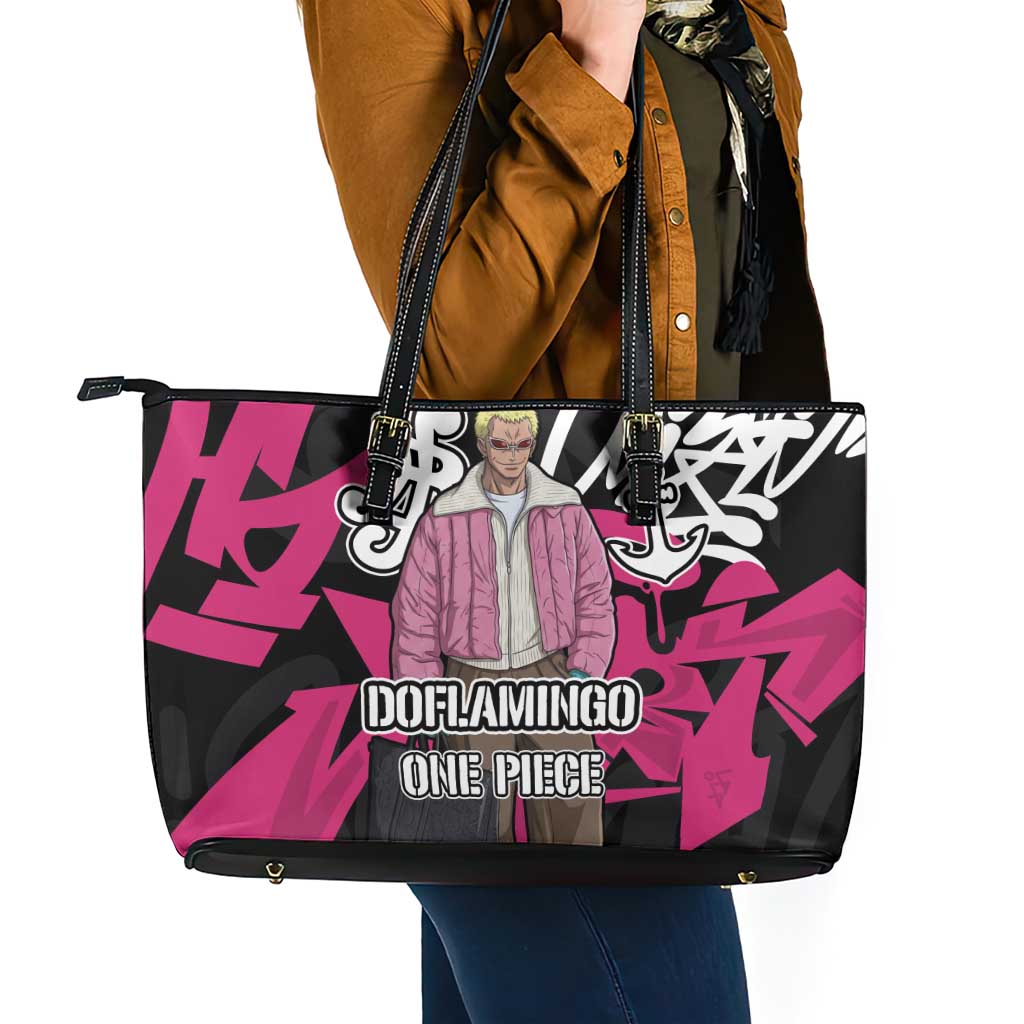 Donquixote Doflamingo One Piece Leather Tote Bag Graffiti Street Art Anime Collage