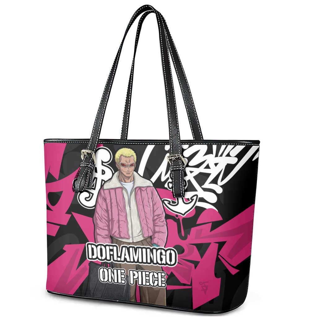 Donquixote Doflamingo One Piece Leather Tote Bag Graffiti Street Art Anime Collage