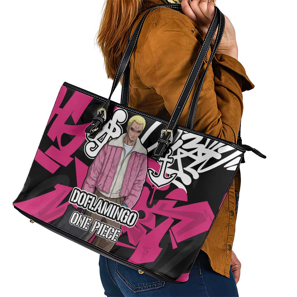 Donquixote Doflamingo One Piece Leather Tote Bag Graffiti Street Art Anime Collage