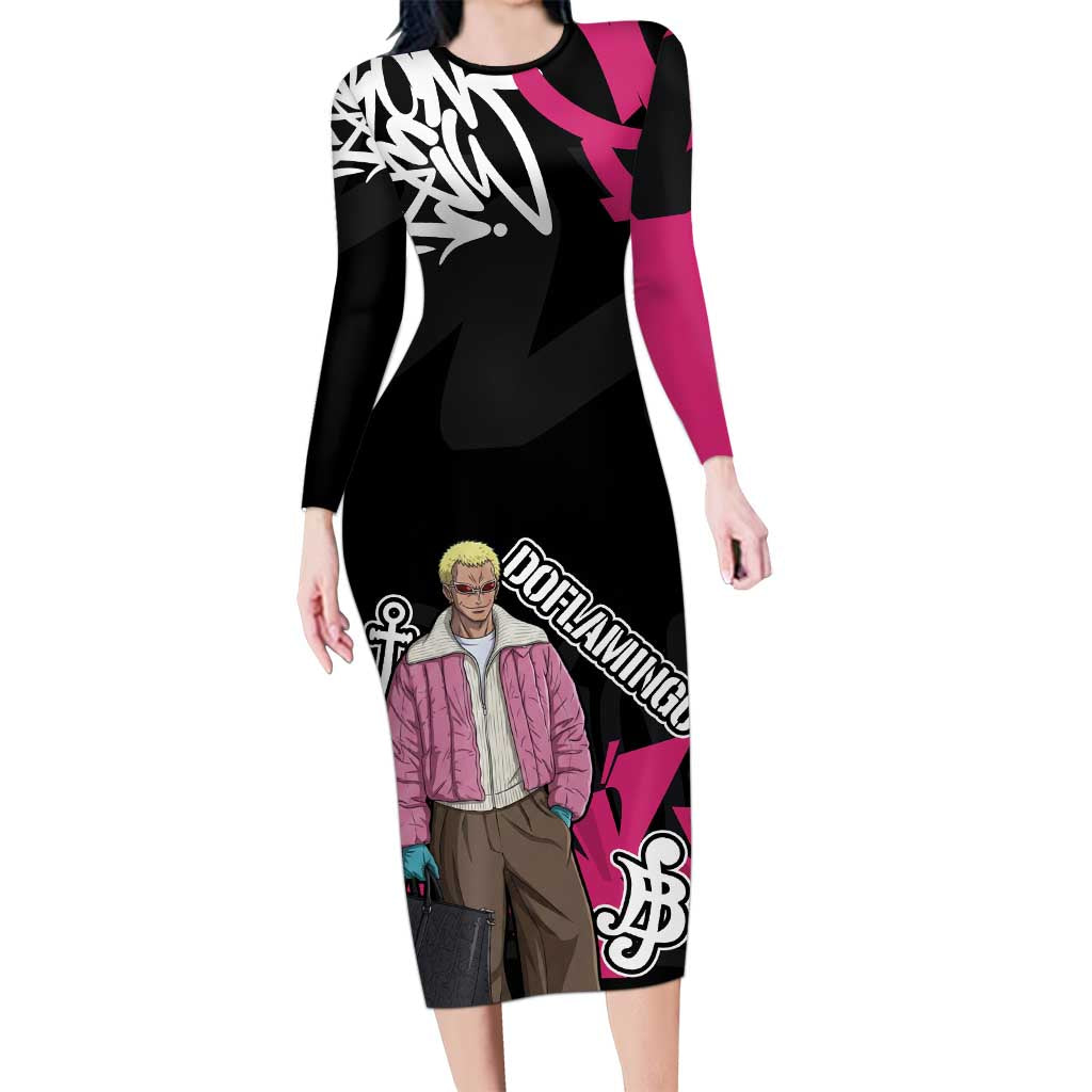 Donquixote Doflamingo One Piece Long Sleeve Bodycon Dress Graffiti Street Art Anime Collage