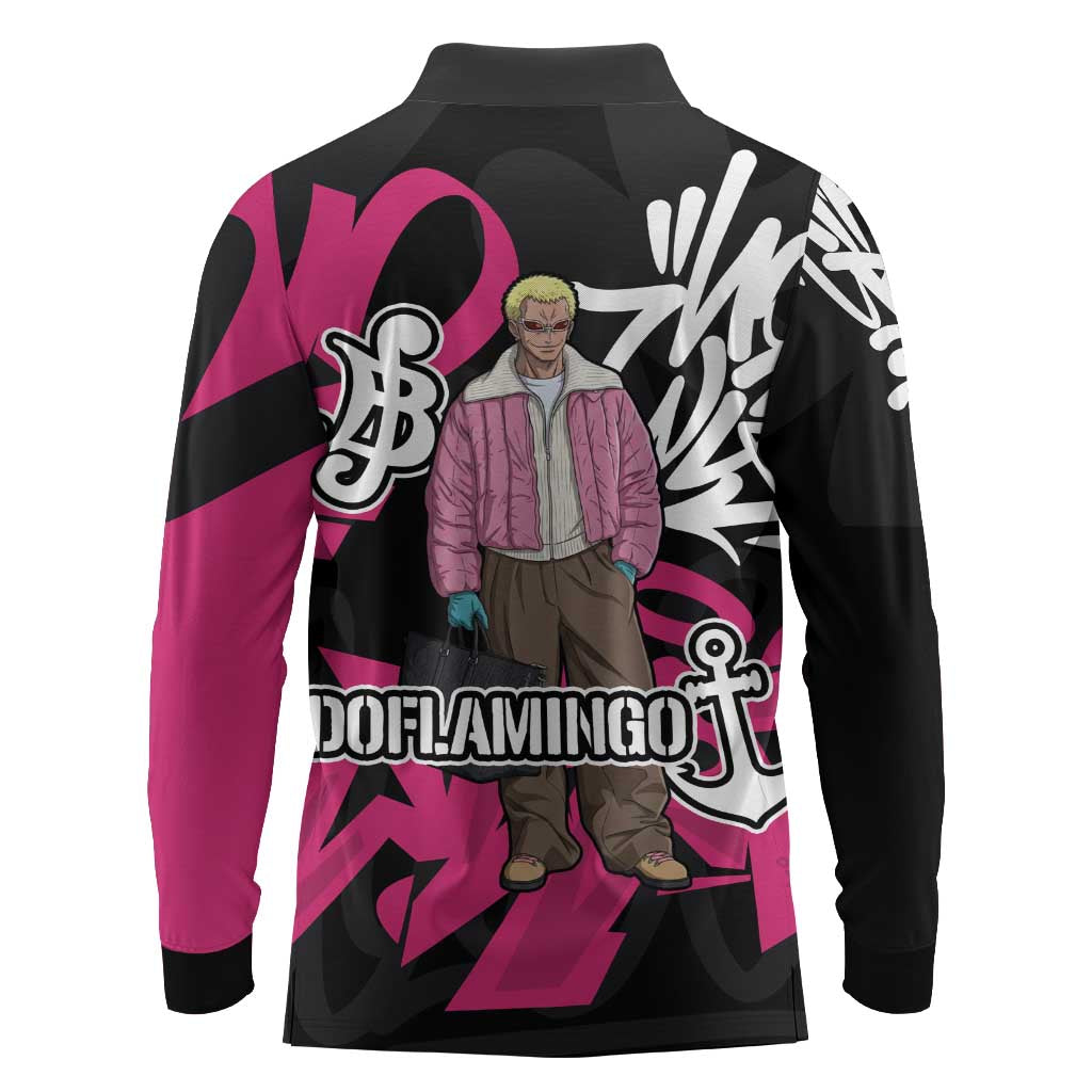 Donquixote Doflamingo One Piece Long Sleeve Polo Shirt Graffiti Street Art Anime Collage