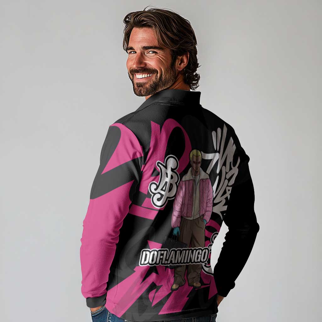 Donquixote Doflamingo One Piece Long Sleeve Polo Shirt Graffiti Street Art Anime Collage