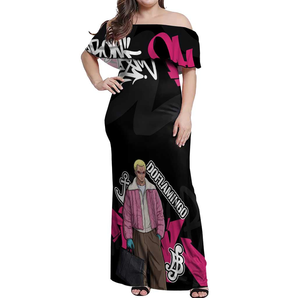 Donquixote Doflamingo One Piece Off Shoulder Maxi Dress Graffiti Street Art Anime Collage