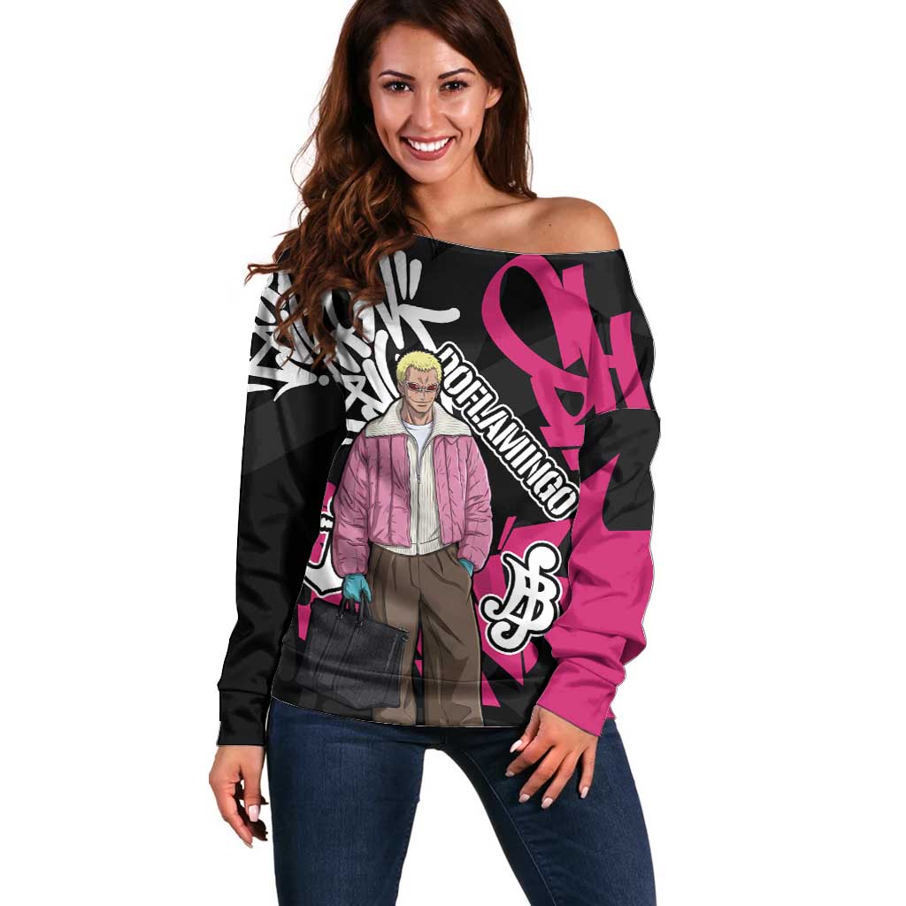 Donquixote Doflamingo One Piece Off Shoulder Sweater Graffiti Street Art Anime Collage