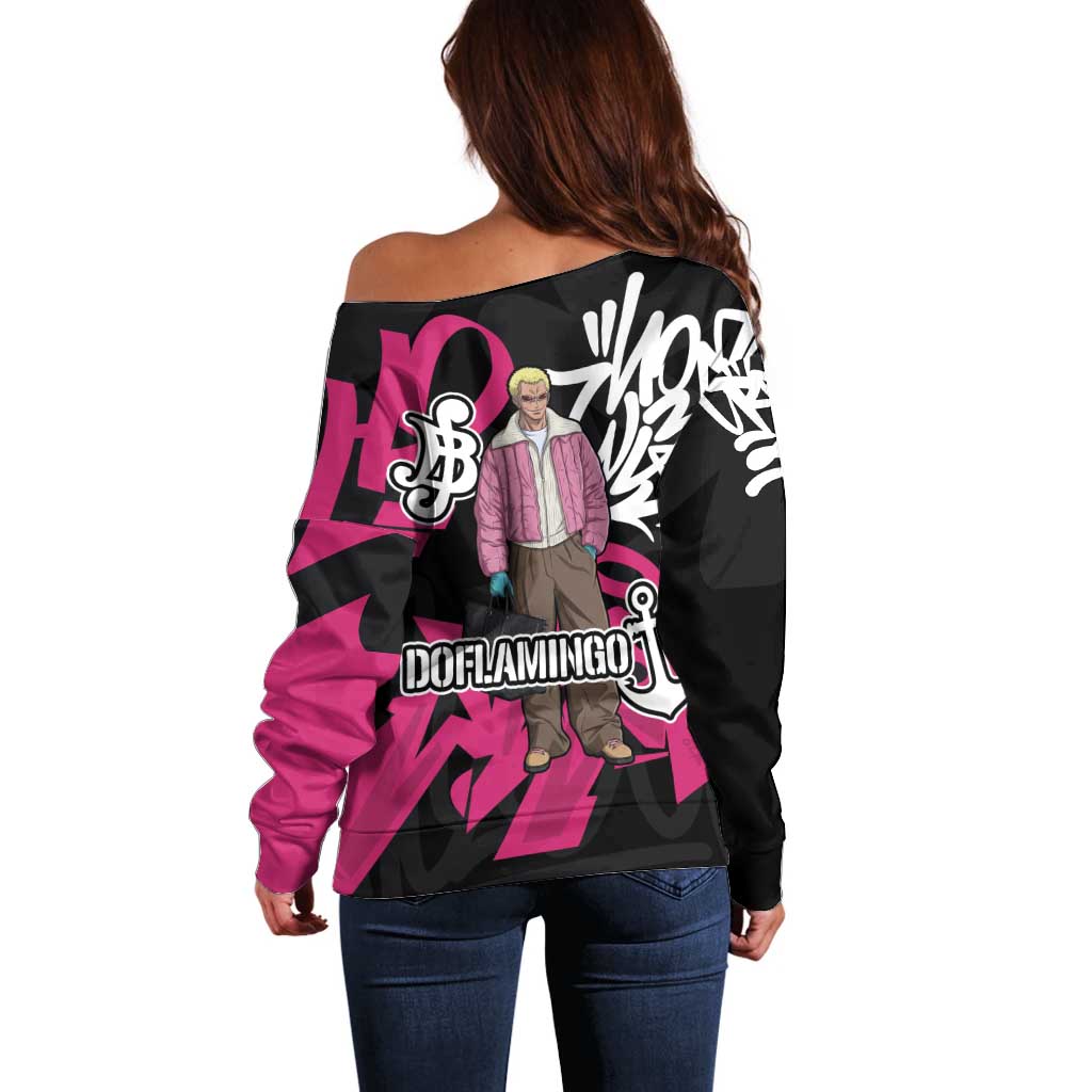 Donquixote Doflamingo One Piece Off Shoulder Sweater Graffiti Street Art Anime Collage