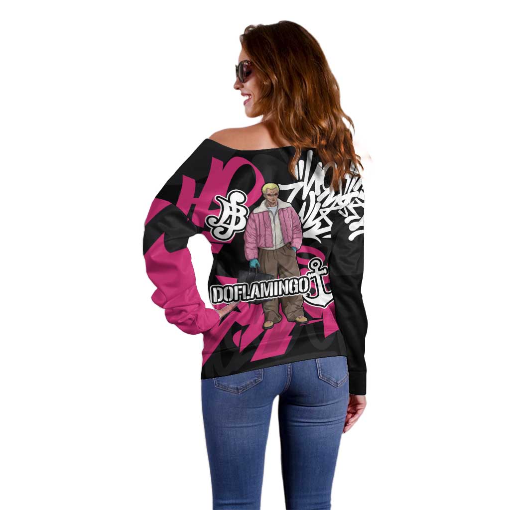 Donquixote Doflamingo One Piece Off Shoulder Sweater Graffiti Street Art Anime Collage