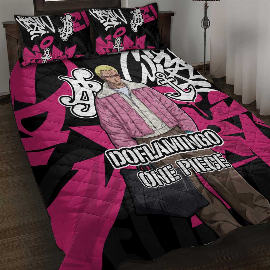 Donquixote Doflamingo One Piece Quilt Bed Set Graffiti Street Art Anime Collage