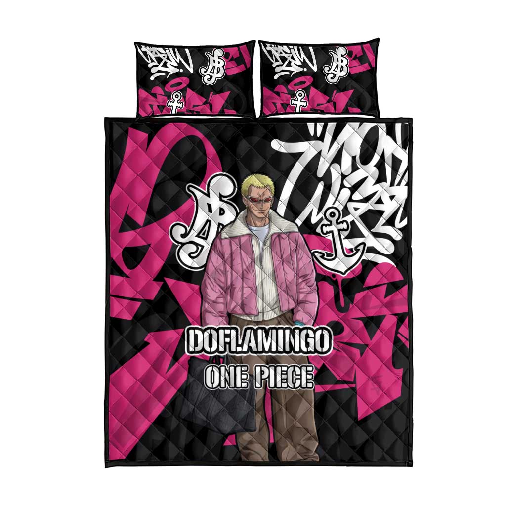 Donquixote Doflamingo One Piece Quilt Bed Set Graffiti Street Art Anime Collage