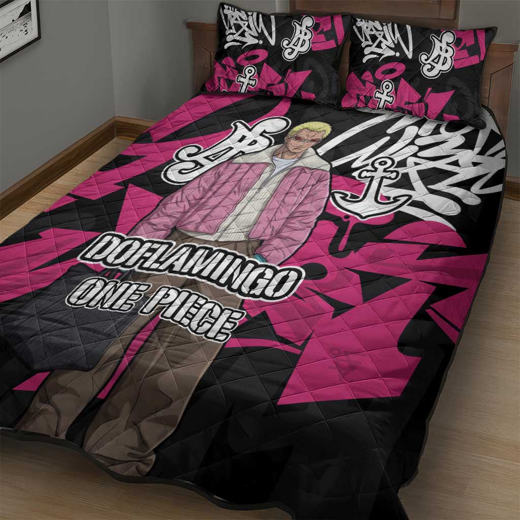 Donquixote Doflamingo One Piece Quilt Bed Set Graffiti Street Art Anime Collage
