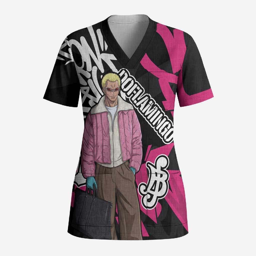 Donquixote Doflamingo One Piece Scrub Top Graffiti Street Art Anime Collage