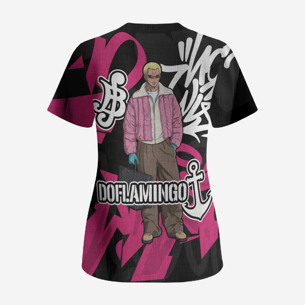 Donquixote Doflamingo One Piece Scrub Top Graffiti Street Art Anime Collage