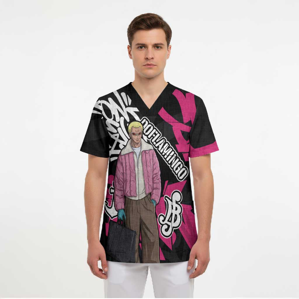 Donquixote Doflamingo One Piece Scrub Top Graffiti Street Art Anime Collage