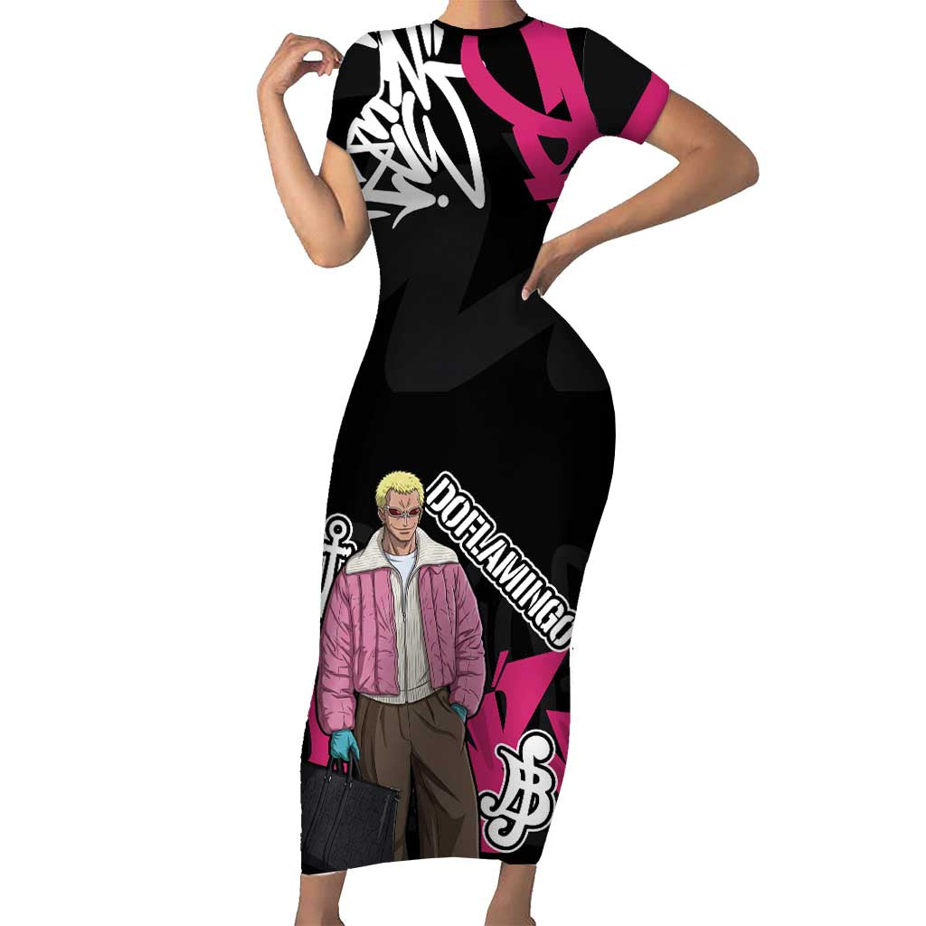 Donquixote Doflamingo One Piece Short Sleeve Bodycon Dress Graffiti Street Art Anime Collage