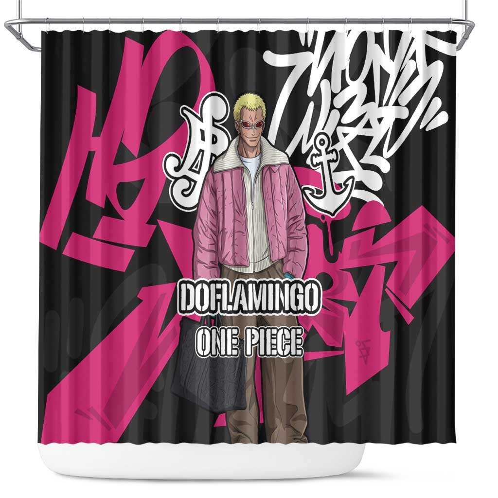 Donquixote Doflamingo One Piece Shower Curtain Graffiti Street Art Anime Collage
