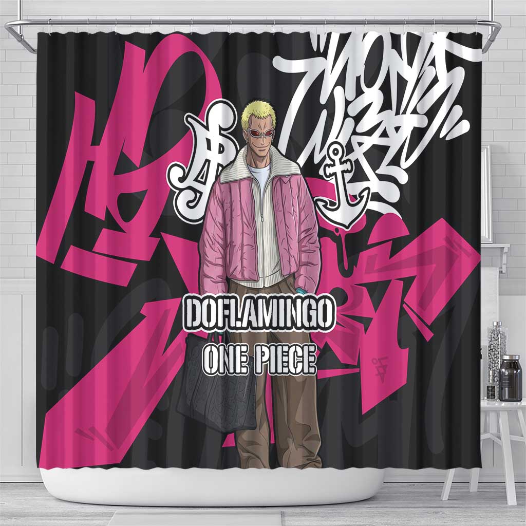 Donquixote Doflamingo One Piece Shower Curtain Graffiti Street Art Anime Collage