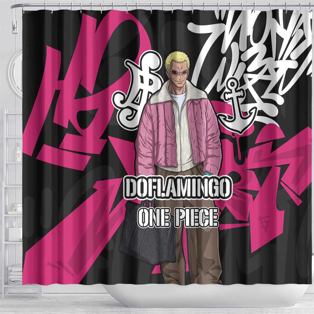 Donquixote Doflamingo One Piece Shower Curtain Graffiti Street Art Anime Collage