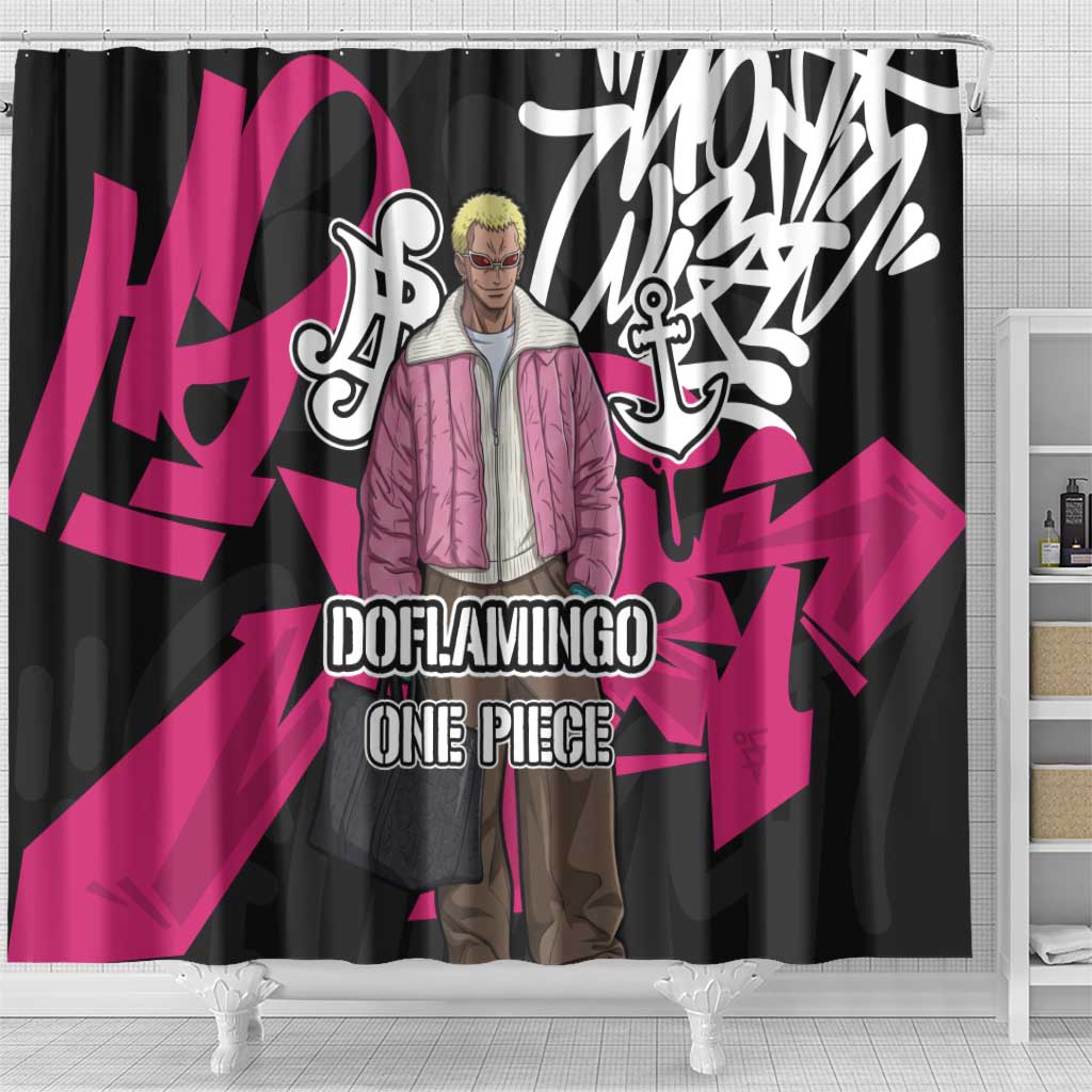 Donquixote Doflamingo One Piece Shower Curtain Graffiti Street Art Anime Collage