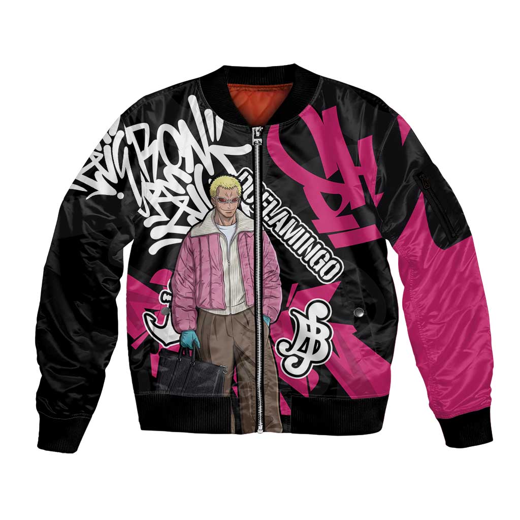 Donquixote Doflamingo One Piece Sleeve Zip Bomber Jacket Graffiti Street Art Anime Collage