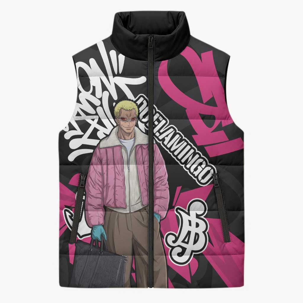 Donquixote Doflamingo One Piece Sleeveless Puffer Jacket Graffiti Street Art Anime Collage