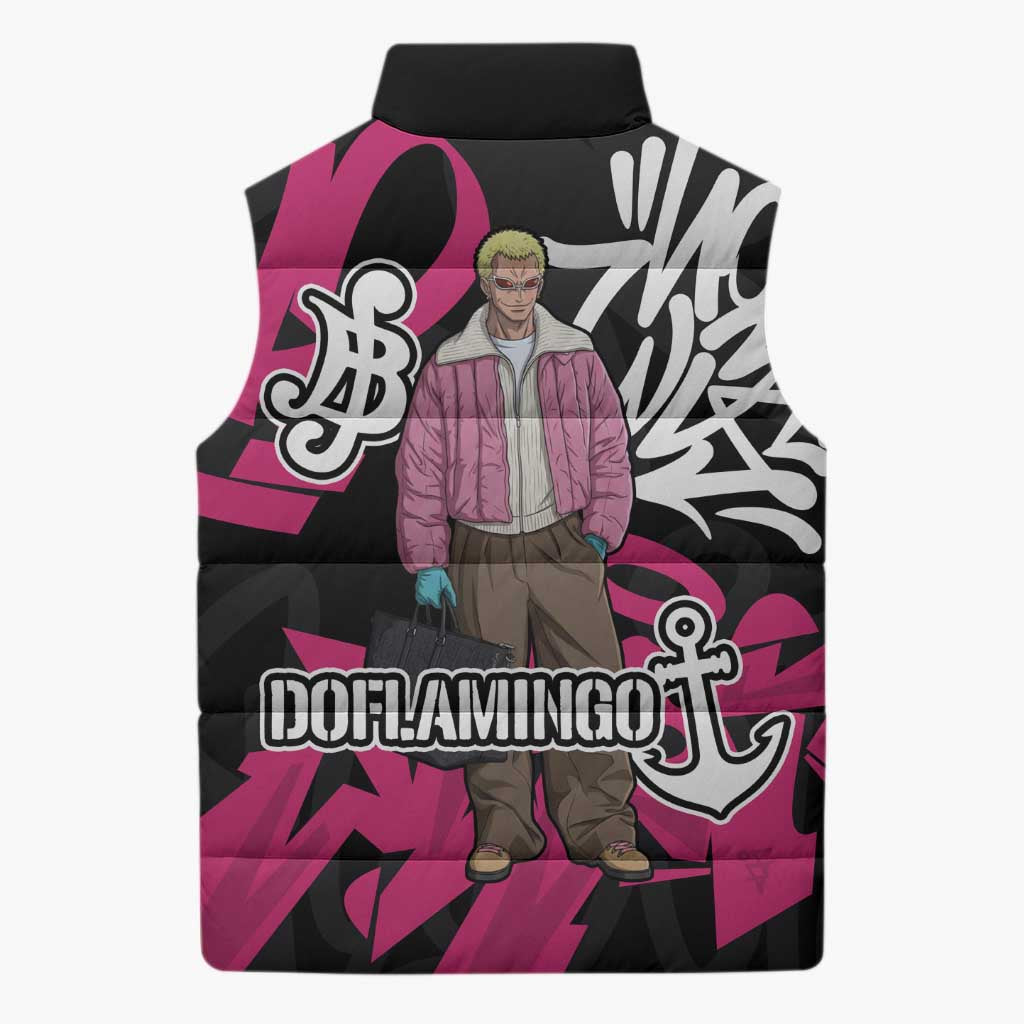 Donquixote Doflamingo One Piece Sleeveless Puffer Jacket Graffiti Street Art Anime Collage